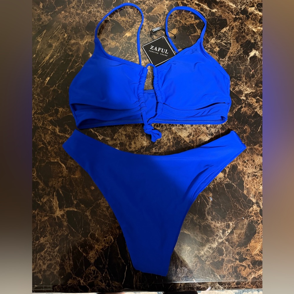 NWT Zaful Cobalt Blue Drawstring Two-Piece Bikini Set size small and medium